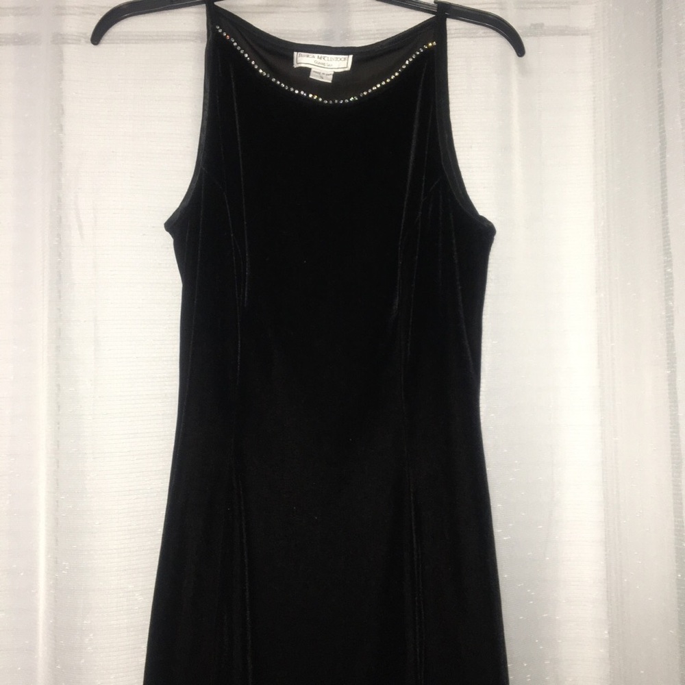 Retro Black Velvet Rhinestone Halter Dress